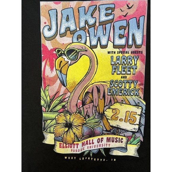 Jake Owen Larry Fleet Concert Tee Purdue University Size Large Black - Picture 2 of 7